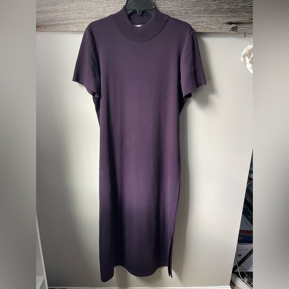 Purple Mock Neck Long Sleeve Sheath Dress for Cocktail Events - Picture 3 of 10